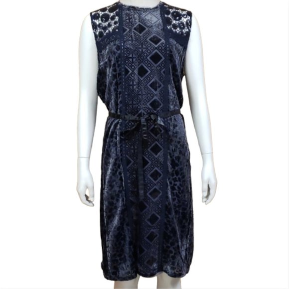 Lucky Brand Velvet Dress | Large | Sleeveless Blue Belted NWT Boho Style - Picture 1 of 11